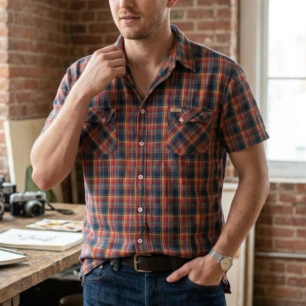 Levi Strauss Signature Vintage Fit Plaid Shirt Short Sleeve 90s Grunge Retro